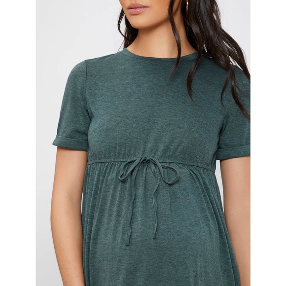 Maternity short sleeve Knot Waist mini Dress olive green - Picture 7 of 12